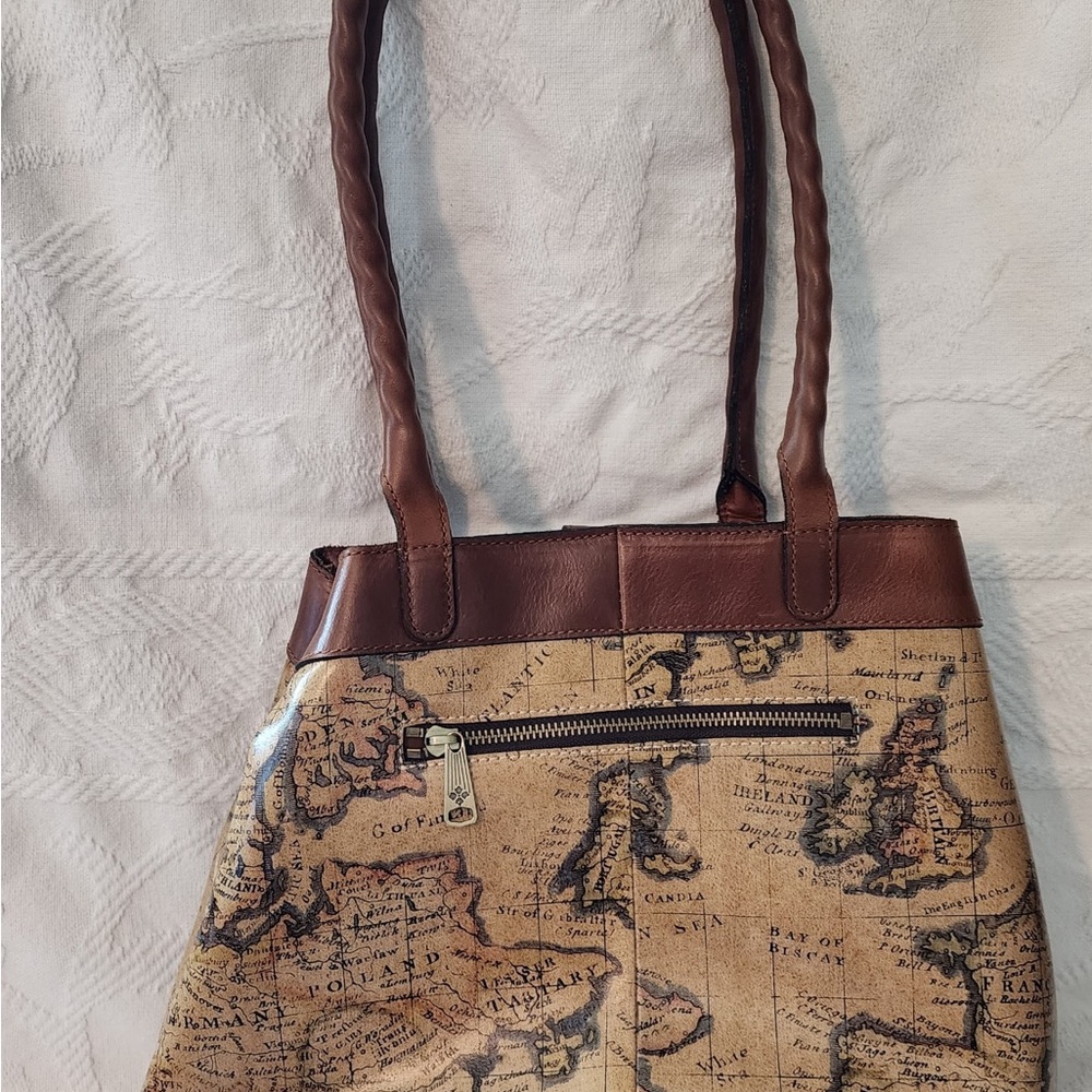 Patricia Nash Vintage European Map Print Brown Tote Bag